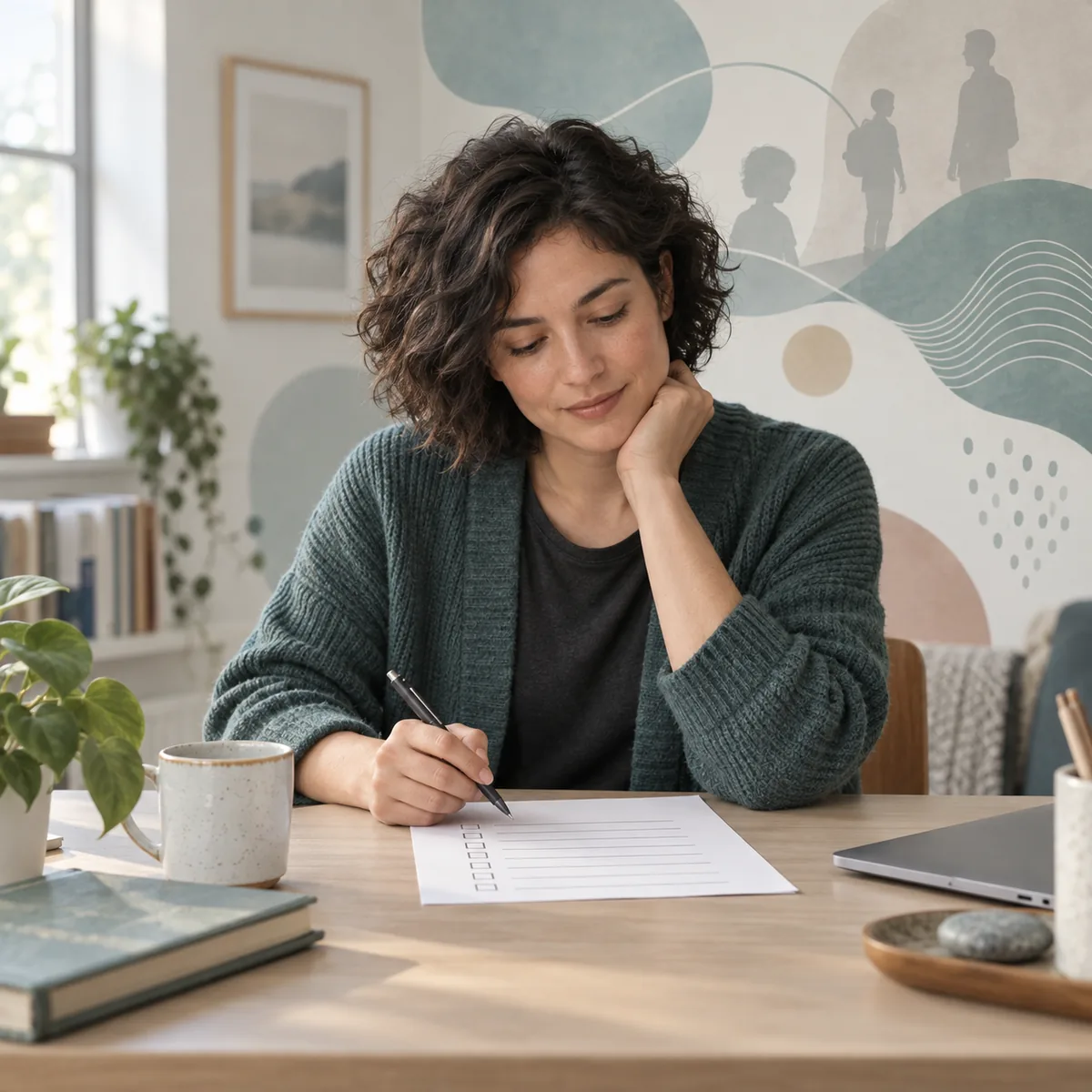 Adult reviewing a paper autism screening checklist in a calm home setting